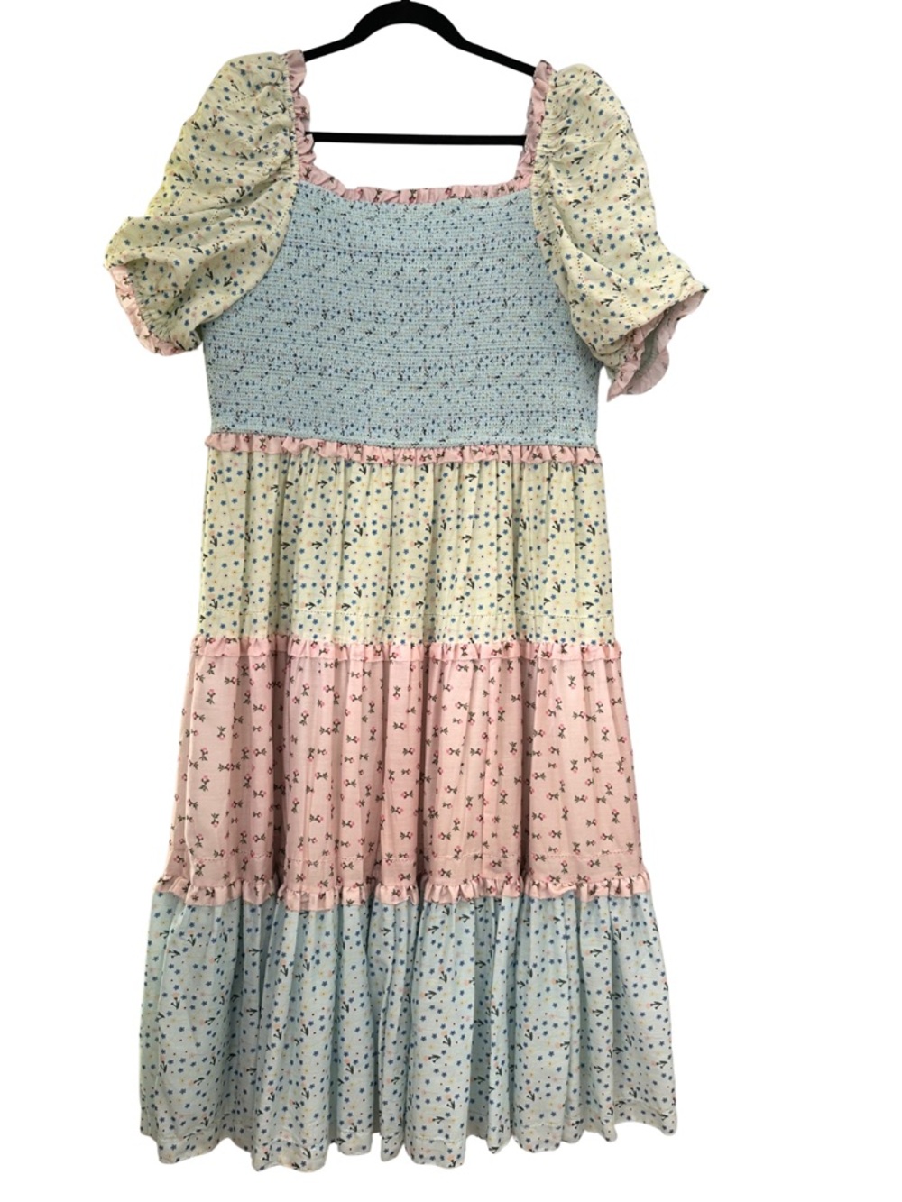 Ivy City Co Pastel Tiered Floral Dress - Blue, Pink & Cream - Picture 5 of 5